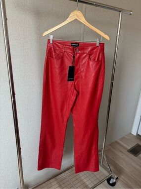 Lamarque Bold Red Faux Leather Flare Jeans